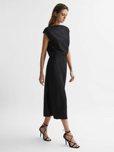 Women - Premium Linen Blend Open-Back Midi Dress in Black | Reiss