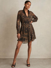 Women - Botanical-Print Chiffon Mini Dress in Navy | Reiss