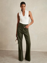 Women - Petite Twill Patch-Pocket Flared Trousers in Green | Reiss