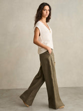 Women - Petite Linen Wide Leg Trousers in Khaki | Reiss