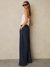Women - Petite Linen Wide Leg Trousers in Indigo | Reiss