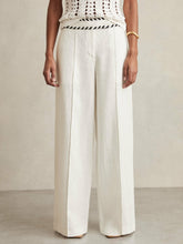 Women - Petite Linen Wide-Leg Whipstitch Trousers in White | Reiss
