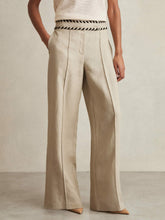 Women - Petite Linen Wide-Leg Whipstitch Trousers in Neutral | Reiss