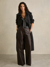 Women - Petite Leather Wide Leg Trousers in Chocolate | Reiss