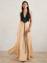 Women - Halston Crepe and Chiffon Maxi Dress in Black/Ivory | Reiss