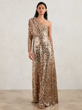 Women - Halston Sequin One Shoulder Maxi Dress in Gold | Reiss