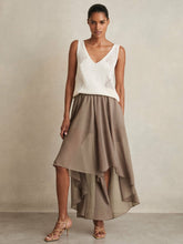 Women - Petite Sheer-Overlay High-Low Shorts in Mink Neutral | Reiss