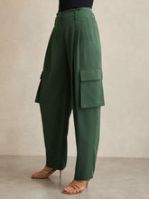 Women - Petite Wide-Leg Pleated Cargo Trousers in Green | Reiss