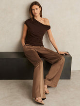 Women - Petite Satin Wide Leg Elastic Waist Trousers in Taupe Neutral | Reiss