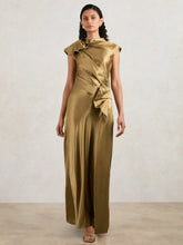 Women - Acler Draped Satin Midi Dress in Gold Moss | Reiss