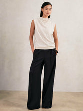 Women - Petite Wide Leg Elasticated Waist Trousers in Navy | Reiss