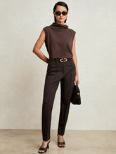 Women - Petite Pintuck Tapered Trousers in Chocolate Brown | Reiss