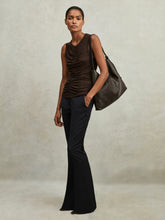 Women - Petite Wool-Blend Tailored Flared Suit Trousers in Navy | Reiss