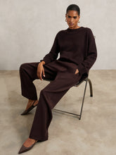 Women - Petite Wide Leg Elasticated Waist Trousers in Burgundy | Reiss