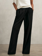 Women - Petite Wide-Leg Contrast-Waistband Trousers in Black | Reiss