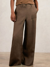 Women - Petite Linen Wide Leg Trousers in Chocolate Brown | Reiss