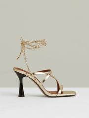 Women - Leather Metallic Strappy Heeled Sandals in Gold | Reiss