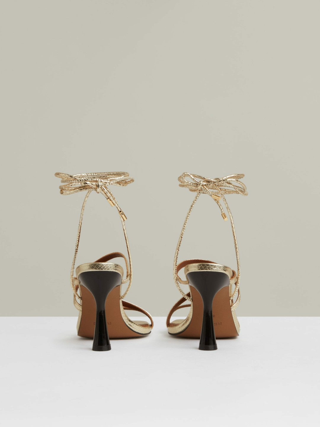 Women - Leather Metallic Strappy Heeled Sandals in Gold | Reiss