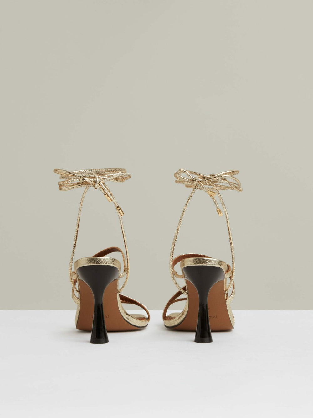 Women - Leather Metallic Strappy Heeled Sandals in Gold | Reiss
