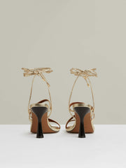 Women - Leather Metallic Strappy Heeled Sandals in Gold | Reiss